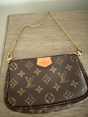 Louis Vuitton Multi small Pochette Brown Monogram Bag with Gold Chain